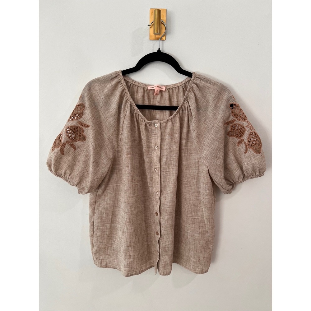 Vintage Threads Cottagecore Brown Puff Sleeve Peasant Button Front Size- Medium‎